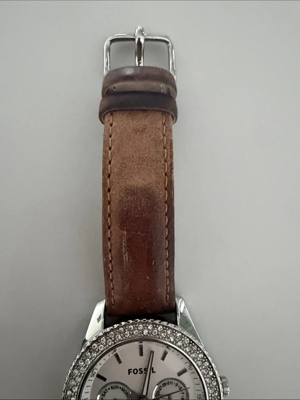 Fossil Silver-Tone Case with Brown Leather Strap Men's Watch